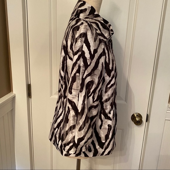 CHICO’S JACKET BLACK WHITE GRAY ZIP FRONT COLLAR POCKETS SIZE 0 S - Picture 5 of 8